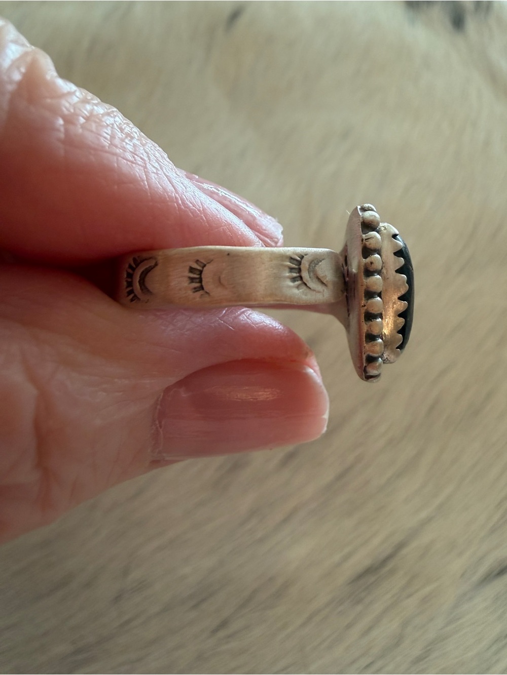 ❤️ Black Jack Turquoise Triangular Sterling Adjustable Ring 4.2mm Stamped Band - Picture 8 of 15